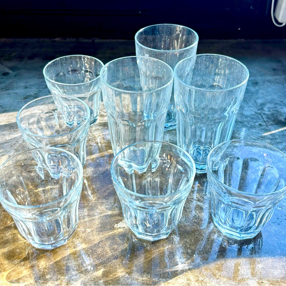 Set of 9 vintage Palaks paneled tumblers
